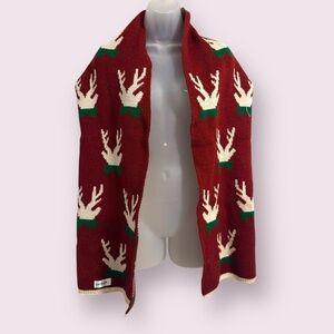 Holiday Knit Scarf Red Reindeer Pattern Winter Wrap OS